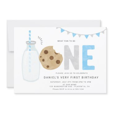minimalist milk and cookies first birthday invitation