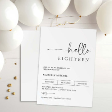 minimalist modern 18th birthday party invitation