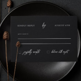 Small Minimalist Modern Black And White Wedding Rsvp Invitations Front View