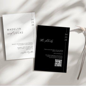 minimalist modern black | white qr code wedding in invitation