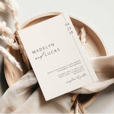 minimalist modern calligraphy black white wedding invitation
