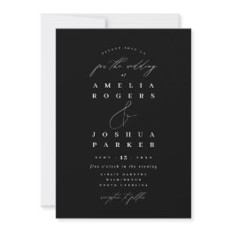 Small Minimalist Modern Calligraphy Wedding Black Invitation Front View