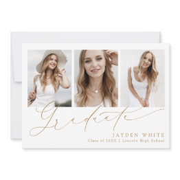 Small Minimalist Modern Chic Script 3 Photo Graduation Invitation Front View