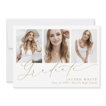 minimalist modern chic script 3 photo graduation invitation