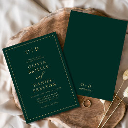 Small Minimalist Modern Emerald Green Gold Wedding Invitation Front View