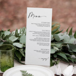 Small Minimalist Modern Handwriting Wedding Dinner Menu Front View