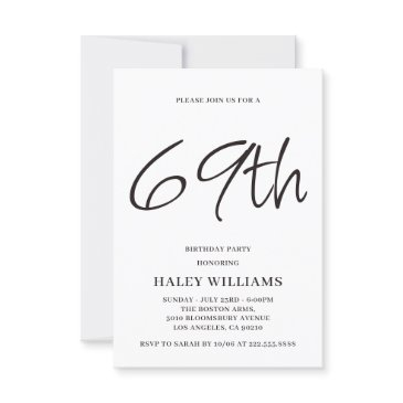 minimalist modern simple calligraphy 69th birthday invitation