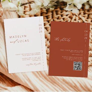 minimalist modern terracotta qr code wedding invitation