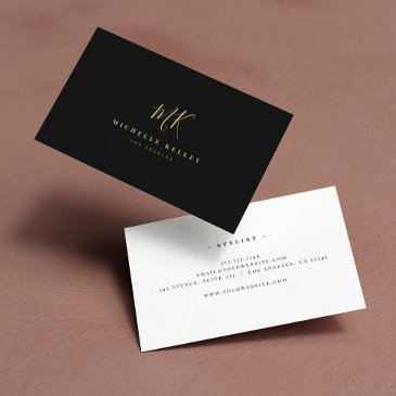 minimalist monogram black gold elegant script business invitations