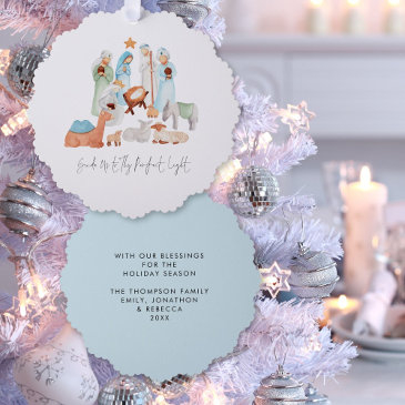 minimalist nativity scene carol lyrics christmas ornament invitations