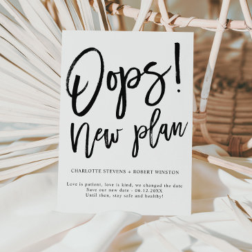 minimalist new plan wedding change the date announcement postinvitations