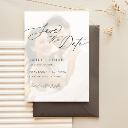 Small Minimalist Overlay Photo Digital Wedding Save The Date Front View