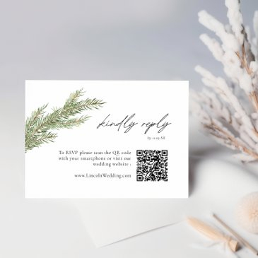 minimalist pine tree branch winter qr code rsvp enclosure invitations