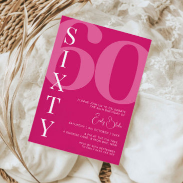 minimalist pink sixty 60th birthday party invitation
