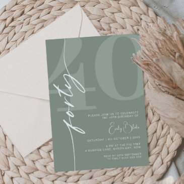 minimalist sage forty 40th birthday party invitation