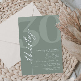 Small Minimalist Sage Thirty 30th Birthday Party Invitation Front View