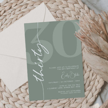 minimalist sage thirty 30th birthday party invitation