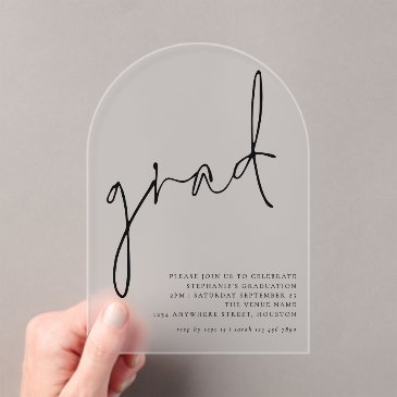 minimalist script grad graduation party acrylic invitations