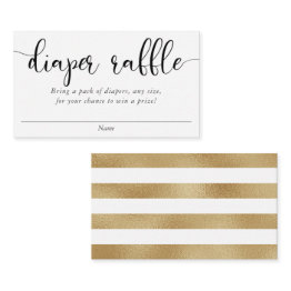 Small Minimalist Simple Gold Black White Diaper Raffle Enclosure Invitations Front View