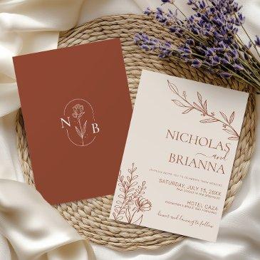 minimalist terracotta burnt orange boho wedding invitation