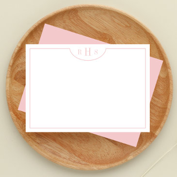 minimalist three monogram one border | blush pink note invitations
