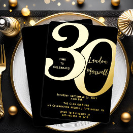 Small Minimalist Typography 30 30th Birthday Party Foil Invitation Front View
