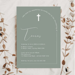 Small Minimalist Typography Arch Sage Arch Baptism Invitation Front View