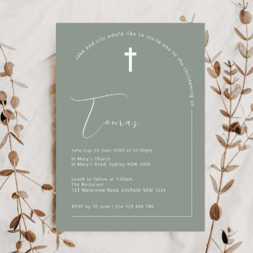 minimalist typography arch sage arch baptism invitation