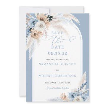 minimalist watercolor blue and terracotta tropical save the date