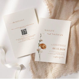 Small Minimalist Wildflower Qr Code All In One Wedding Invitation Front View