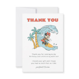Small Minnie Mouse Surf's Up Summer Birthday Thank You Front View