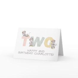 Small Minnie Mouse Watercolor 2nd Birthday Invitations Front View