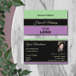 Small Mint Green Black Lavender Chic With Logo And Photo Business Invitations Front View