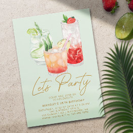 Small Mint Green + Gold | Summer Cocktail Party Birthday Invitation Front View