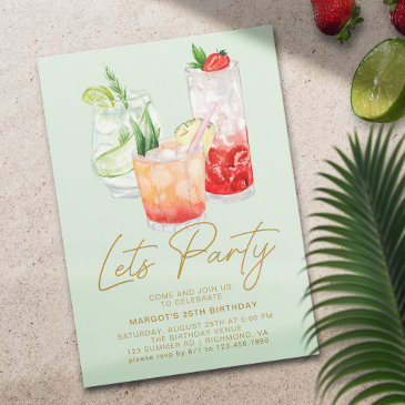 mint green + gold | summer cocktail party birthday invitation