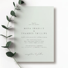 Small Mint Seafoam | Formal Light Green Wedding Invitation Front View