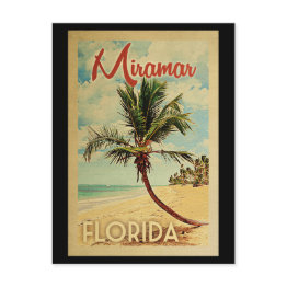 Small Miramar Palm Tree Vintage Travel Postinvitations Front View