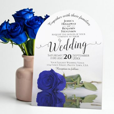 mirrored royal blue rose elegant arch wedding invitation