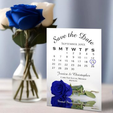 mirrored royal blue rose elegant wedding calendar save the date