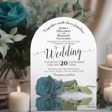 mirrored teal rose elegant romantic wedding arch invitation