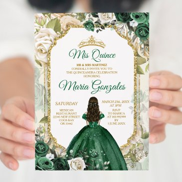 mis quince emerald green 15 anos gold crown invitation