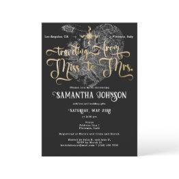 Small Miss To Mrs Black ♥ Heart Map Travel Bridal Shower Invitation Front View