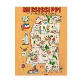Small Mississippi Vintage Map Postinvitations Front View