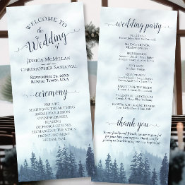 Small Misty Blue Mountain Pine Forest Rustic Wedding Program Front View