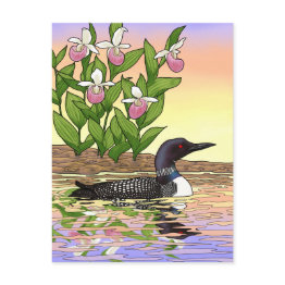 Small Mn State Bird Flower Loon Lady Slipper Postinvitations Front View