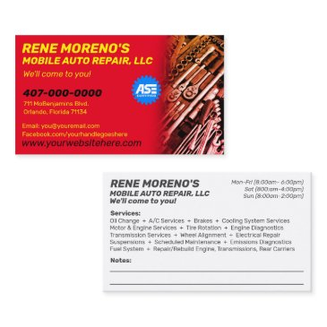 mobile automobile car repair mechanic 2 sided busi business invitations