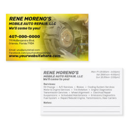 Small Mobile Automobile Car Repair Mechanic 2 Sided Business Invitations Front View