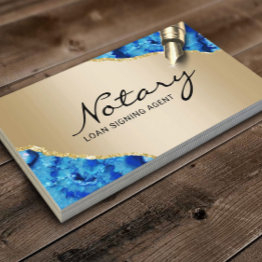 Small Mobile Notary Signing Agent Modern Gold Blue Agate Business Invitations Front View