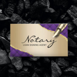 Small Mobile Notary Signing Agent Modern Purple & Gold Business Invitations Front View
