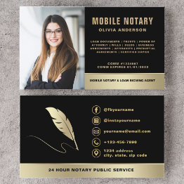 Small Mobile Notary Signing Agent Photo Black & Gold Business Invitations Front View